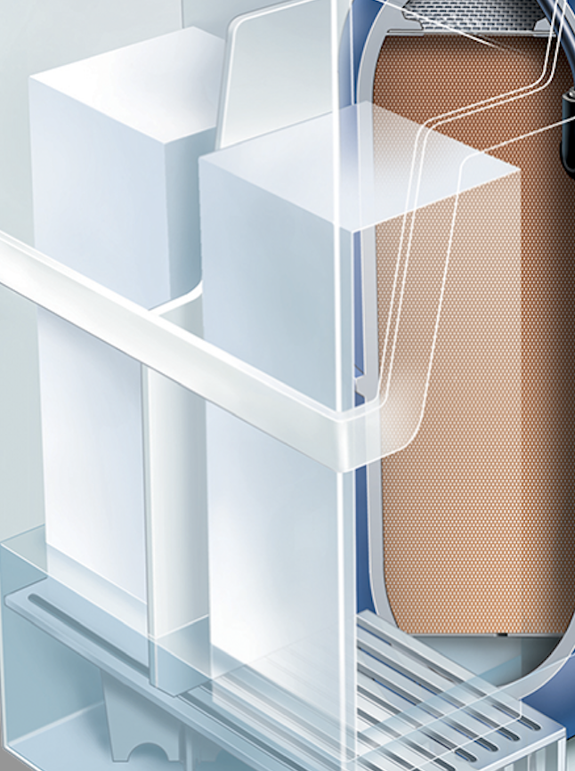 Illustration de l’intérieur d’un adoucisseur d’eau Minimax avec blocs de sel.
